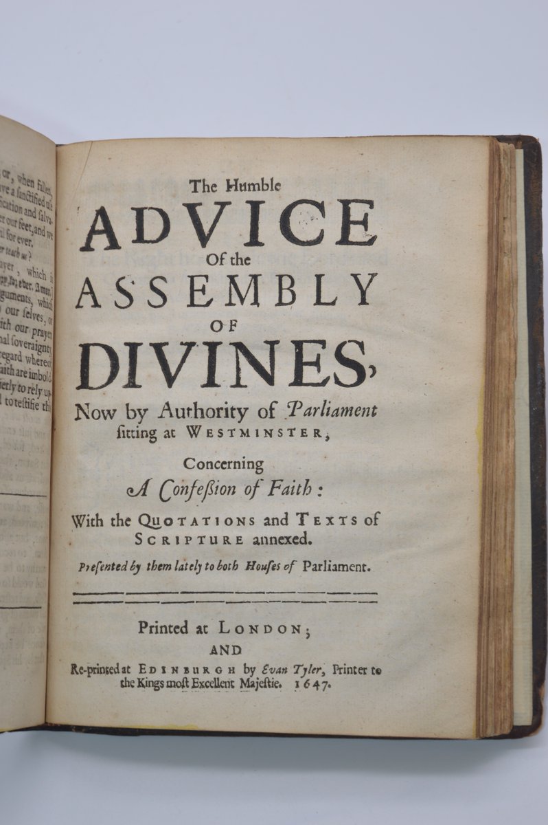 jadicksonbooks's tweet photo. WESTMINSTER ASSEMBLY. THREE FIRST-EDITION PRINTINGS OF THE WESTMINSTER STANDARDS, BOUND WITH JOHN WILKINS’S ECCLESIASTES. London and Edinburgh, 1645–47. £1,200. #Puritans #Christian #RareBooks #ReformedTheology #ReformedTheology #Westminsterassembly @PresbyInn https://t.co/PLu4HhYepq