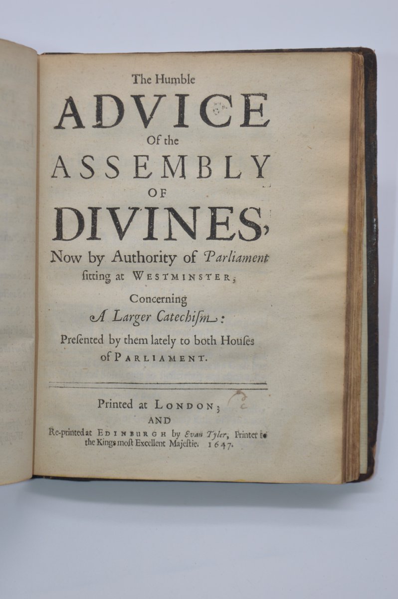 jadicksonbooks's tweet photo. WESTMINSTER ASSEMBLY. THREE FIRST-EDITION PRINTINGS OF THE WESTMINSTER STANDARDS, BOUND WITH JOHN WILKINS’S ECCLESIASTES. London and Edinburgh, 1645–47. £1,200. #Puritans #Christian #RareBooks #ReformedTheology #ReformedTheology #Westminsterassembly @PresbyInn https://t.co/PLu4HhYepq
