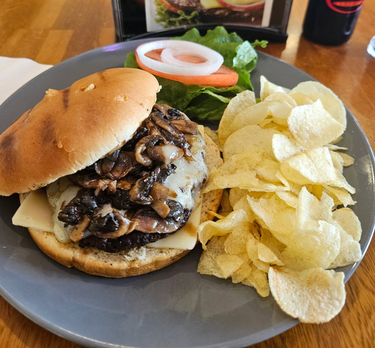 SteakOutAthens's tweet photo. When you're craving a sandwich, our charbroiled meats, basted in our secret sauce and finished with fresh toppings, will hit the spot every time. Call or order online, and we'll deliver one right to your door! https://t.co/lRH0Z9nGX9 #mushroomswissburger https://t.co/7AdxYLy89D
