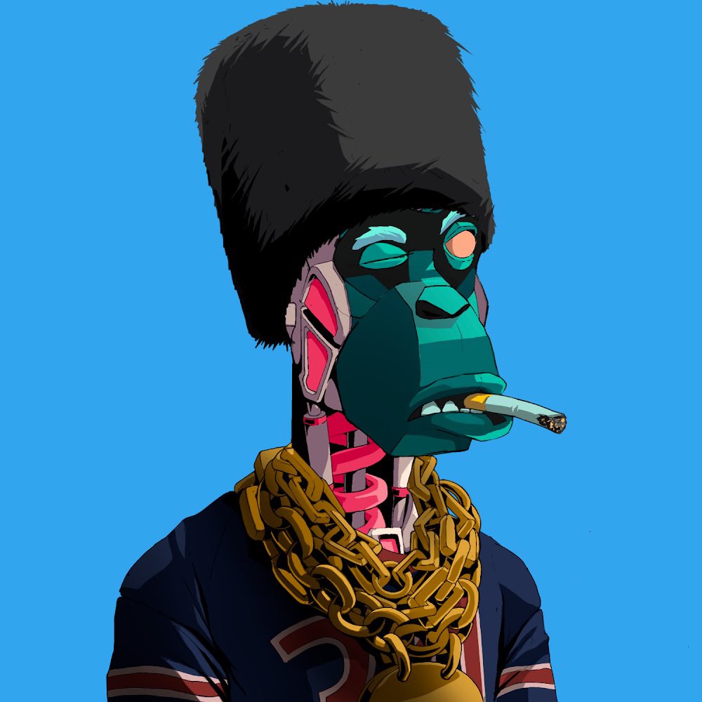 whoiseffenne's tweet photo. @ArtekVisual @Primatesnft Crazy doom mask trait combo. Gangster family portrait. 🌿 https://t.co/OhWJWhGOGk
