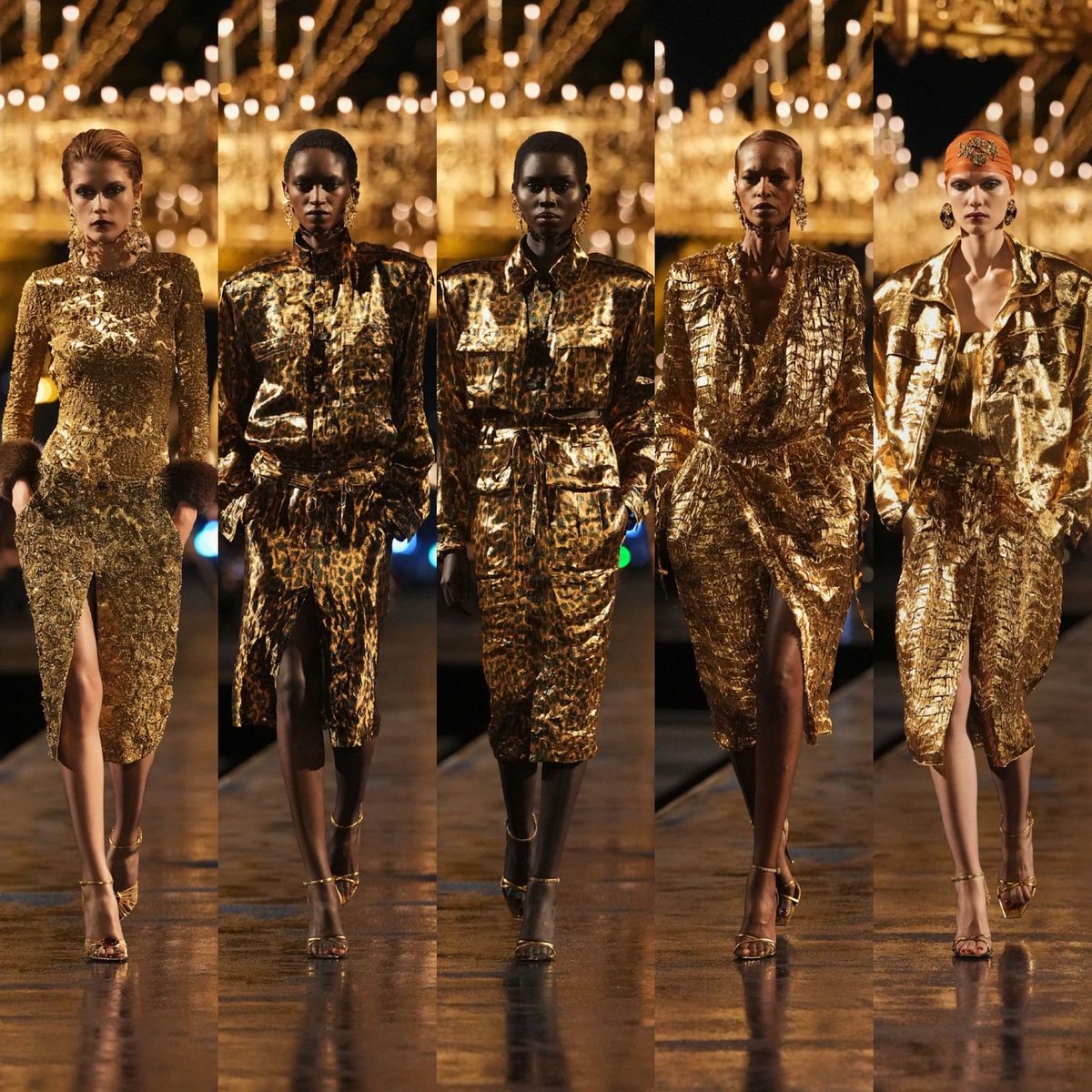 rebecamaccise's tweet photo. “Amo el oro, es un color mágico. Cuando refleja a una mujer, es el color del sol”. Yves Saint Laurent 

Saint Laurent SS27 https://t.co/M4SV5Ni5xu