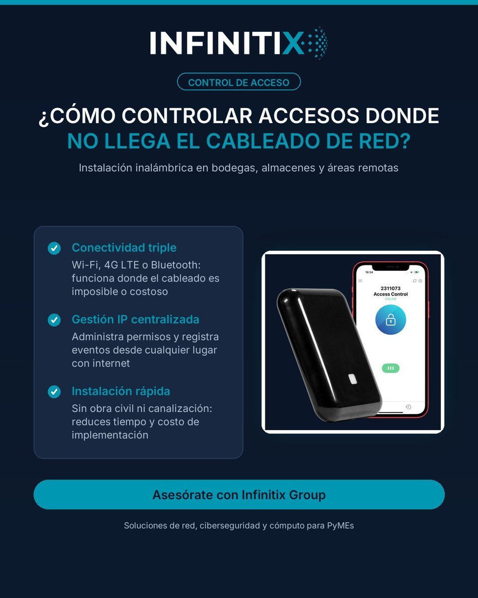 Infinitixgroup's tweet photo. ¿Cómo controlas accesos donde no llega tu red? El M2MAXS se conecta por Wi-Fi, 4G o Bluetooth: instalas control de puerta sin cableado, con gestión IP centralizada. Ideal para bodegas, almacenes y áreas remotas. #ControlDeAcceso https://t.co/w5u2pDB3Yi