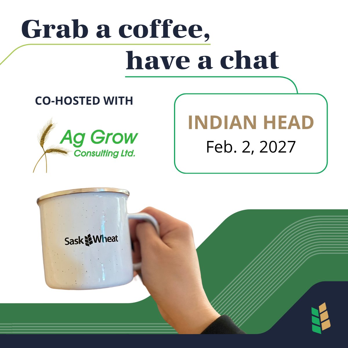 SaskWheat's tweet photo. ☕COFFEE SHOP TALKS INDIAN HEAD | Feb. 2, 2027

We look forward to bringing industry experts to the Indian Head Memorial Hall to talk about the ag industry, your farm business, and the latest in research, agronomy, markets and more! @aggrowconsult

Register here👇
https://t.co/6luqMOCIG5
#SaskAg #CdnAg #wheat #research #event #farming #agriculture #indianhead #agronomy #pests