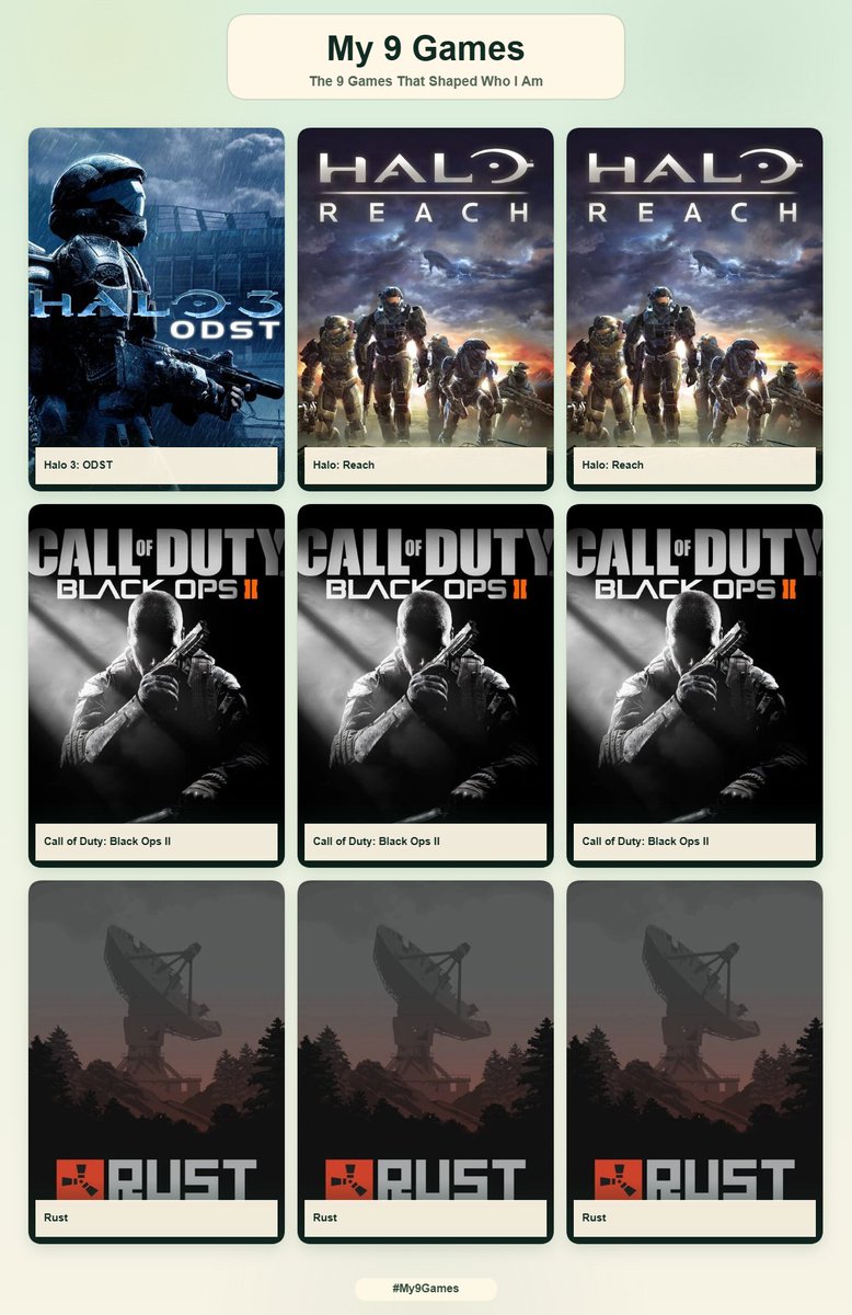 2inks's tweet photo. these are my 9 games, im a simple guy what can i say... https://t.co/10iHeglCsA