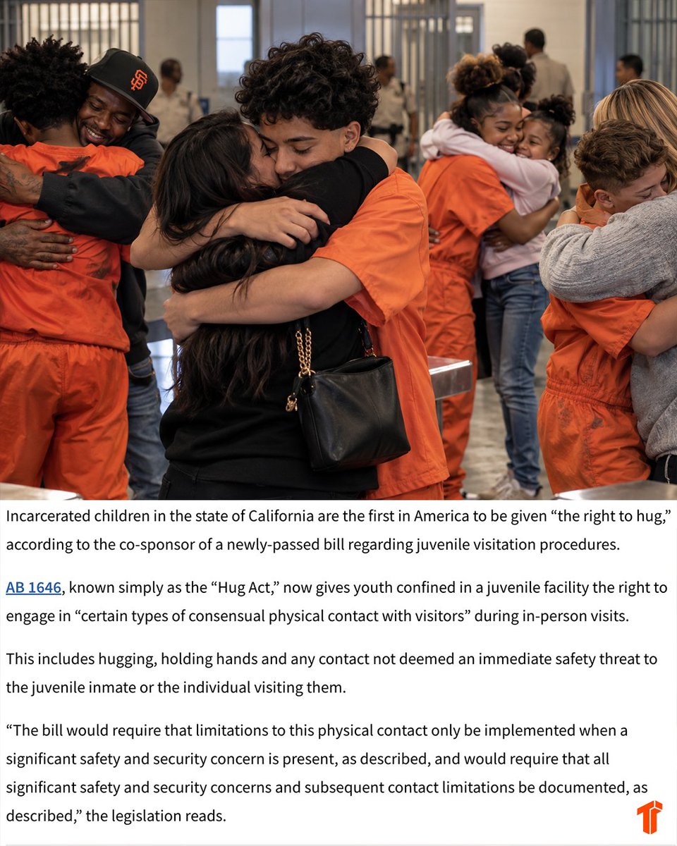 TheThizzler's tweet photo. New California Law Gives Incarcerated Youth The Right To Hug Loved Ones https://t.co/1vcCH38Wz9