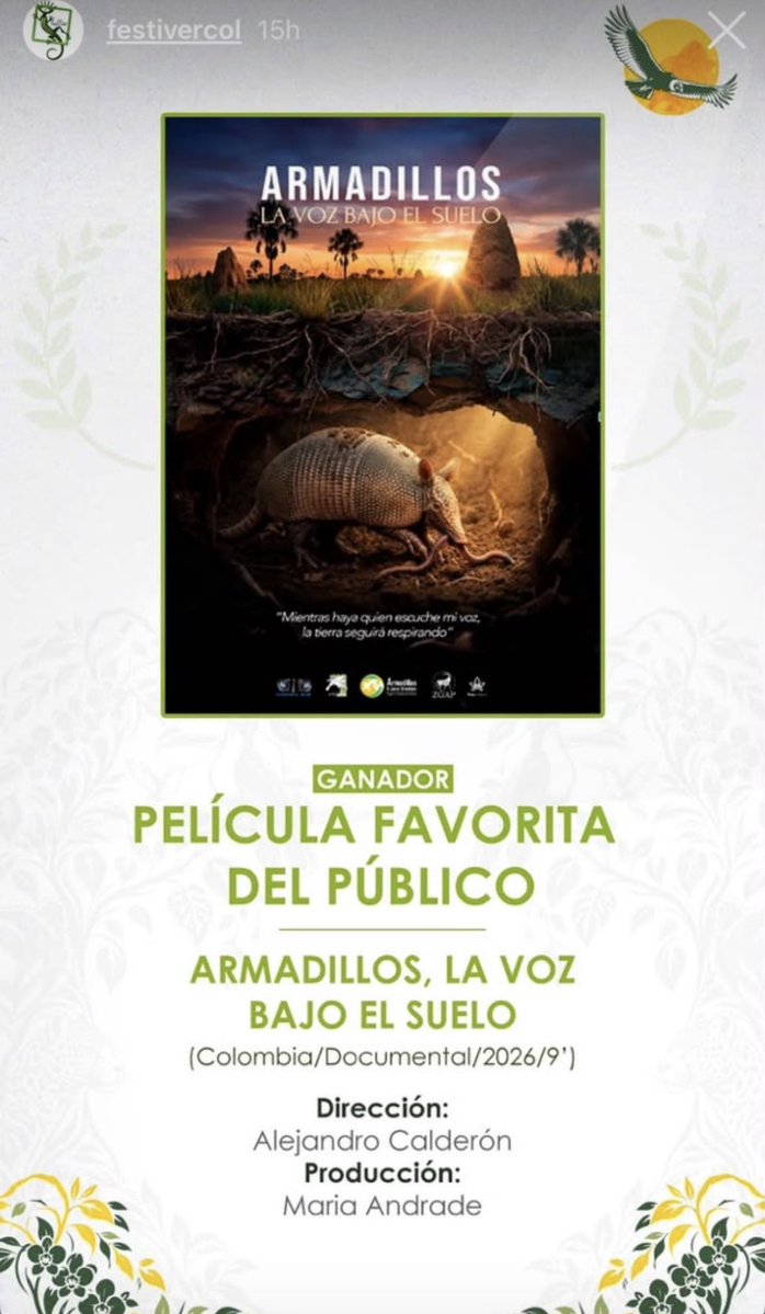 alejocalder0n's tweet photo. “Armadillos, La Voz Bajo el Suelo” gana premio a película favorita del Público en @FestiverCol 2026. Gracias a la @FundacionOmacha por hacer posible esta producción! https://t.co/o02WSwMEV1