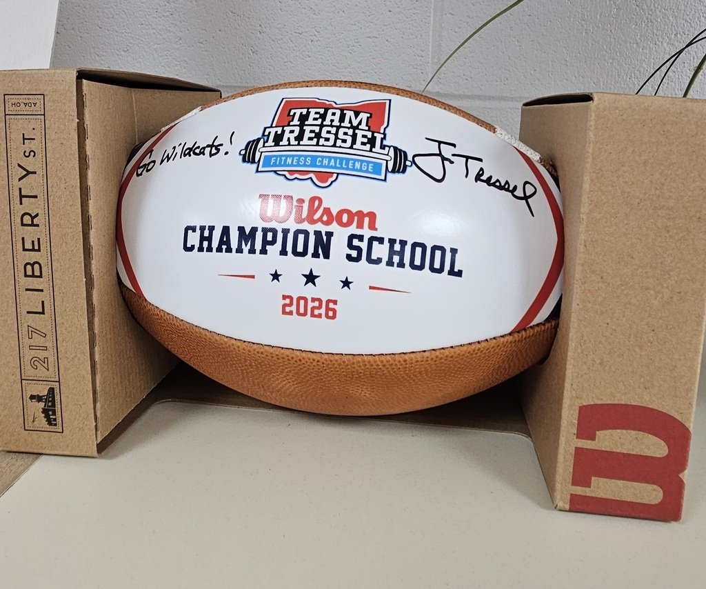 NUES_Principal's tweet photo. Great day to be a Wildcat! 🐾 Check out photos from our Team Tressel Fitness Challenge assembly. Students learned all about balancing school & life. Huge thanks to Lt. Gov. Jim Tressel, Coach Braxton Miller & our amazing volunteers! #NUPride #Wildcats #BeAnEncourager https://t.co/kiNgdZJ0dV