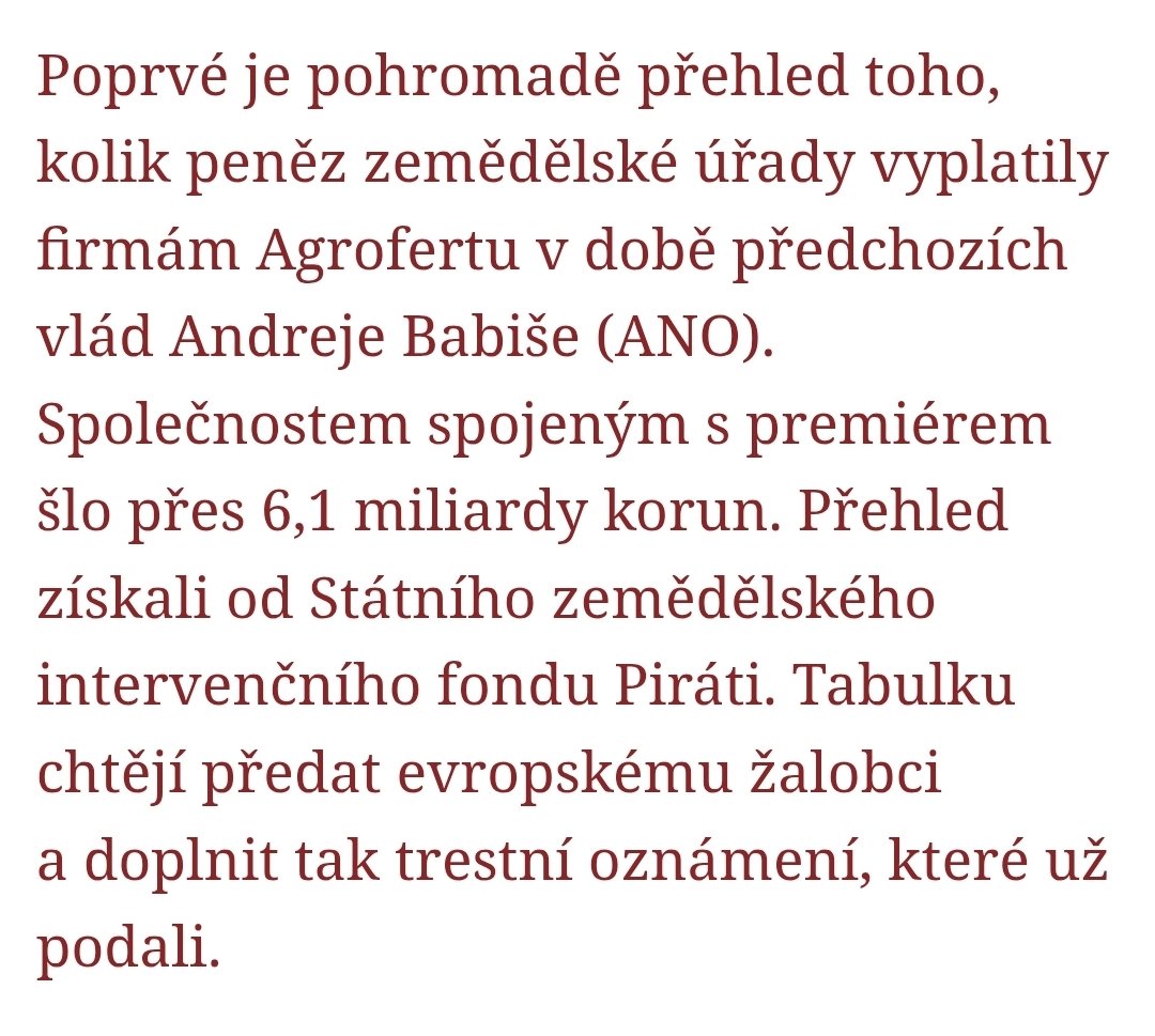 olgarichterova's tweet photo. 💪Poprvé pohromadě: za 1. Babišovy vlády bylo firmám Agrofertu proplaceno přes 6,1 mld. Kč na zemědělských dotacích. Celkem Agrofert získal na dotacích přes 7 mld. Kč a na zakázkách dalších 16 miliard. Pirátský analytický tým (🙏 @kleentik) získal tyto podklady a doplňuje trestní oznámení. Agrofert musí dodržovat zákony stejně jako běžný podnikatel. Vláda má zlepšovat život všech rodin, ne jen té jedné vyvolené. A tyto peníze pak na školství i dostupné bydlení samozřejmě chybí celé zemi.