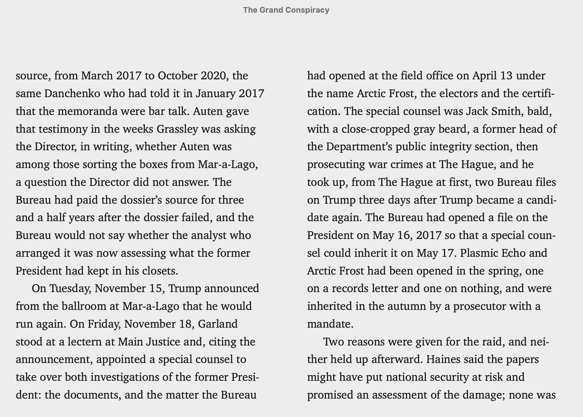 RealSLokhova's tweet photo. As I explain in my book THE GRAND CONSPIRACY, the moment President Trump announced he would run for President again, Deep Staters had to stop him. 

November 15, 2020: President Trump announces he is running 
November 18, 2020: AG Galrand appoints Jack Smith.

Jack Smith, Garland and co must be prosecuted.