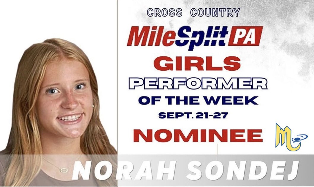 MarsAreaSD's tweet photo. 🎽👟VOTE! #marsarea High School freshman Norah Sondej is nominated for the MileSplit Pennsylvania Girls Cross Country Performer of the Week (Sept. 21-27). 👏

🗳️To vote for Norah, visit https://t.co/REZZbzTylf. Voting ends at 2 p.m. on Friday, Oct. 2. #LetsGoPlanets #marsproud https://t.co/bUvCWezcZW
