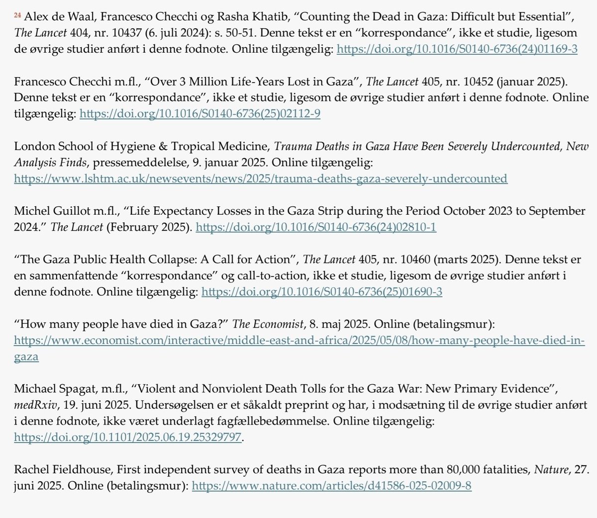 Pakzadesque's tweet photo. Nej, jeg peger gennemgående på den uafhængige, fagfællebedømte forskningslitteratur, som entydigt påpeger, at Gaza-sundhedsmyndighedernes løbende opgørelser systematisk har underrapporteret det faktiske dødstal med omkring 40 procent. https://t.co/h66QaSp906