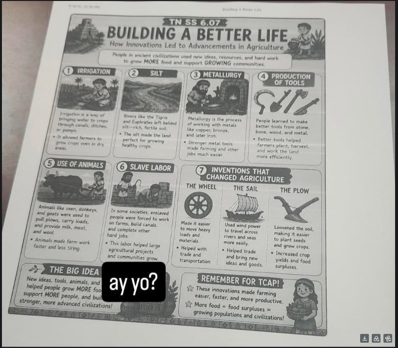 appodlachia's tweet photo. A school in Cleveland, TN is using AI-generated social studies sheets framing slavery as important for agricultural innovation, without providing any other context https://t.co/pQrLCL7KFl