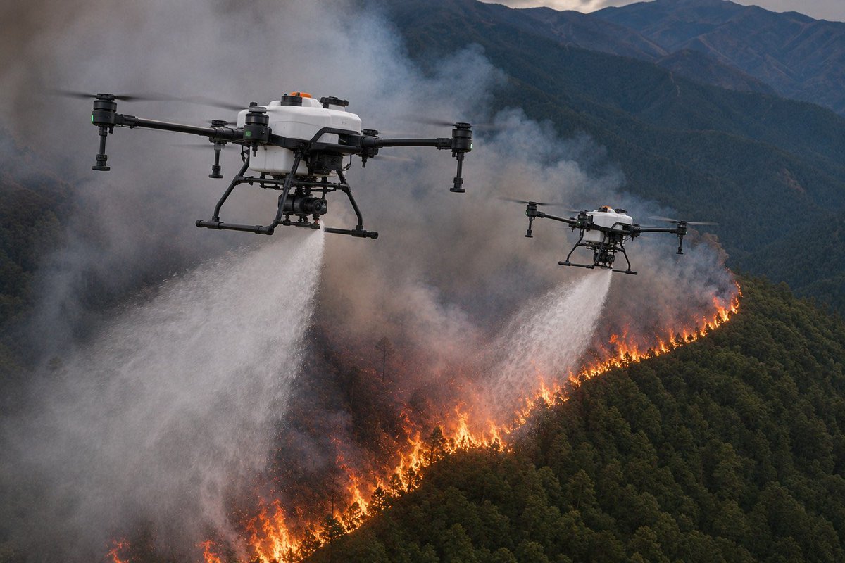 WorldXIX75's tweet photo. Op blusdrones “treintjes” word finaal geëxperimenteerd en word wat internationaal gefinancieerd. 🎖️#FireProtection https://t.co/B3muNp1gGj