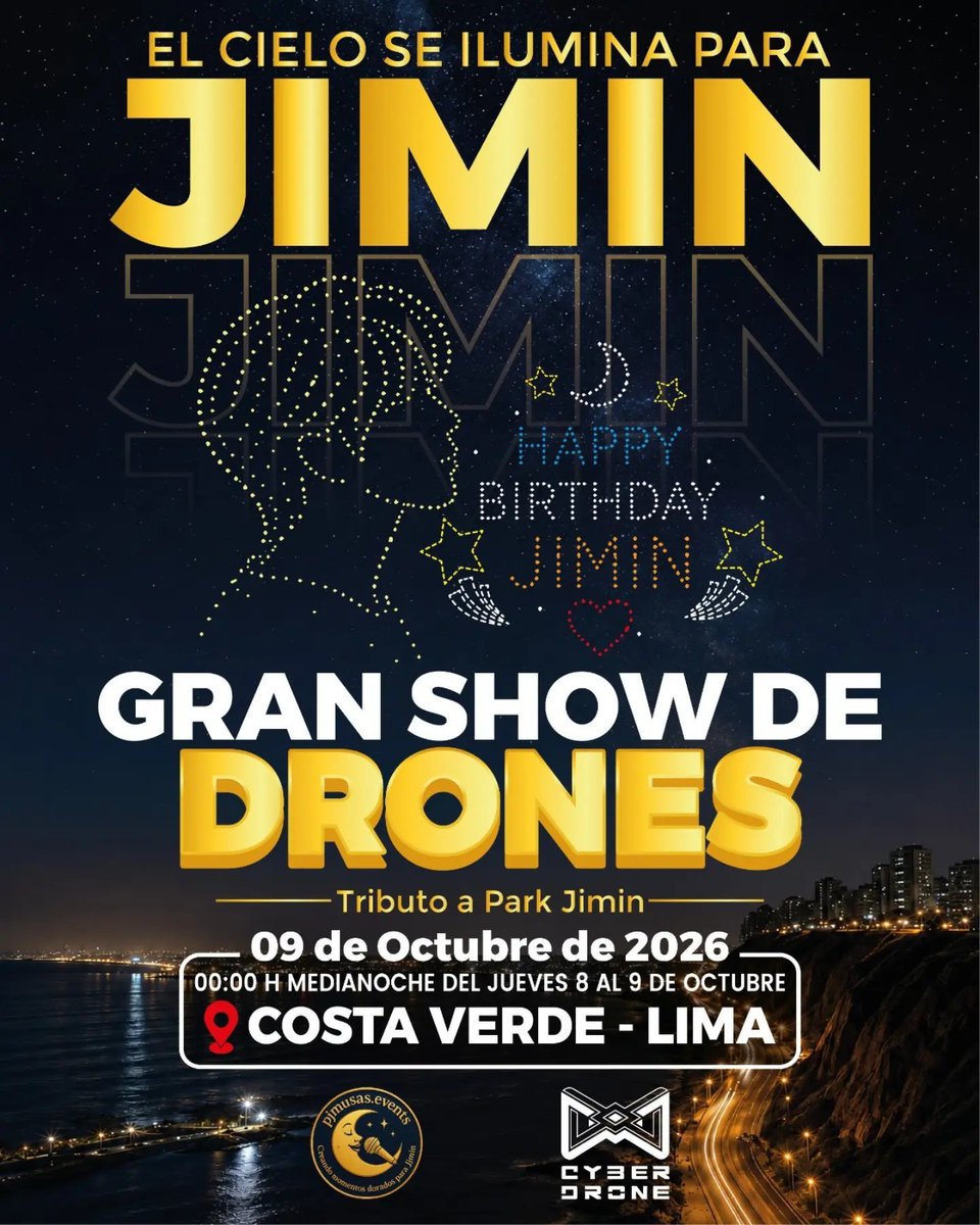 JIMIN_RECORD13's tweet photo. JIMIN BIRTHDAY DRONE SHOW IN PERU 🇵🇪💛✨

Thank you so much for making this happen, @Pjmusas_Events! 🙇‍♀️💛

From sharing the excitement and encouraging one another, to lending a helping hand—and especially to everyone who has spent so much time planning, preparing, and organizing this event—thank you from the bottom of our hearts.

It’s finally happening, and we’re almost there! 🥹✨

It’s so exciting and amazing to see everyone come together to make this beautiful project for Jimin a reality. 💛🌌