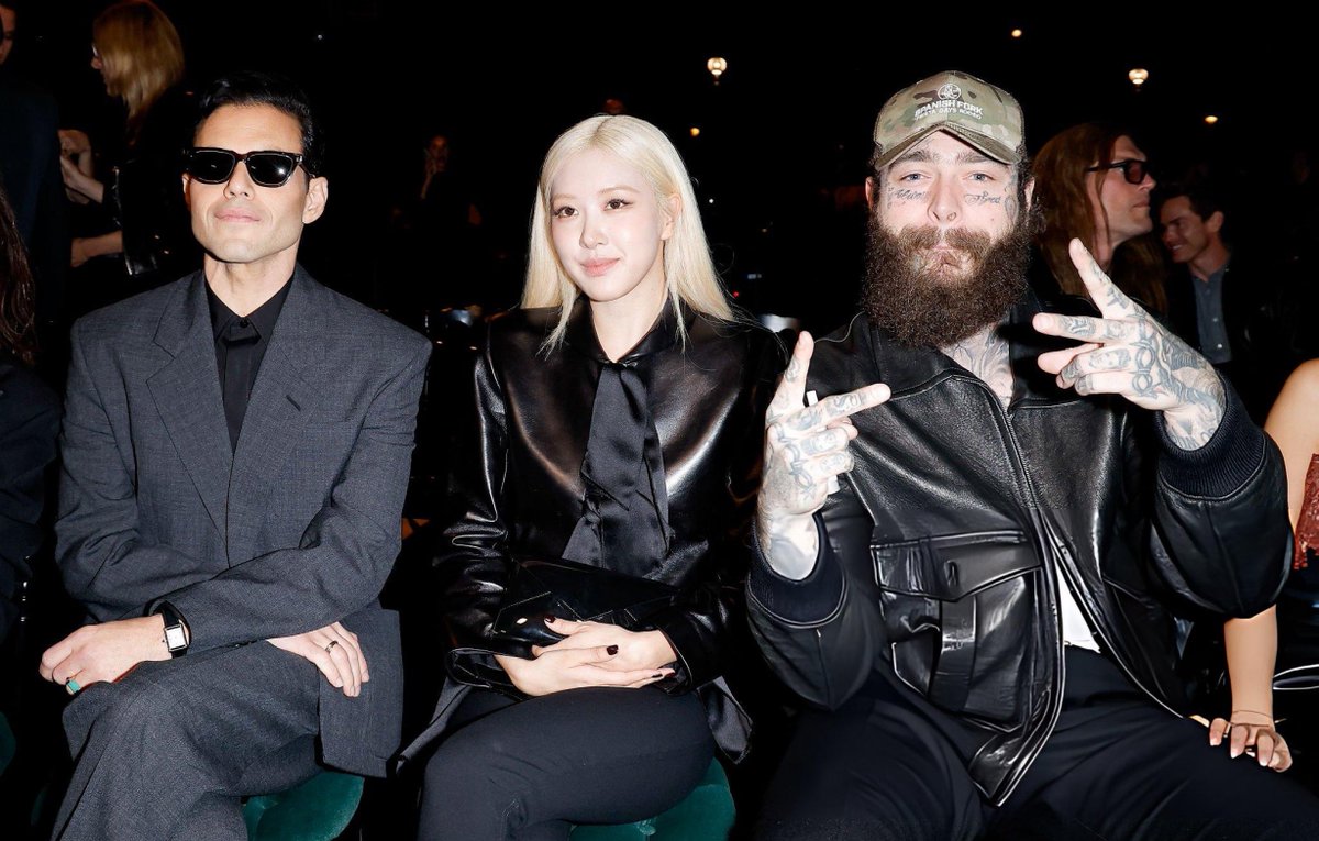 roseannepics's tweet photo. rosé with rami malek &amp; post malone https://t.co/cCbDWEPCDF