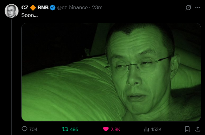 CoinCoachSignal's tweet photo. CZ JUST POSTED “SOON…”

THE BNB CHAIN FOUNDER IS TEASING SOMETHING NEW, AND THE CRYPTO COMMUNITY IS ALREADY WATCHING CLOSELY.
@cz_binance https://t.co/lPtfCrApU3
