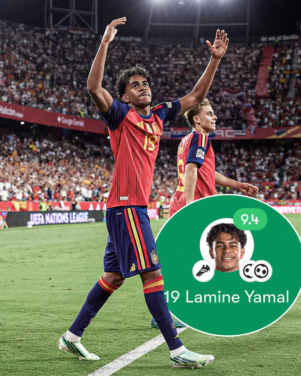 ESPNFC's tweet photo. Just another day at the office for Lamine Yamal 🧳

Two goals and an assist in 68 minutes of work 🇪🇸 https://t.co/Sk8SG8Gtay