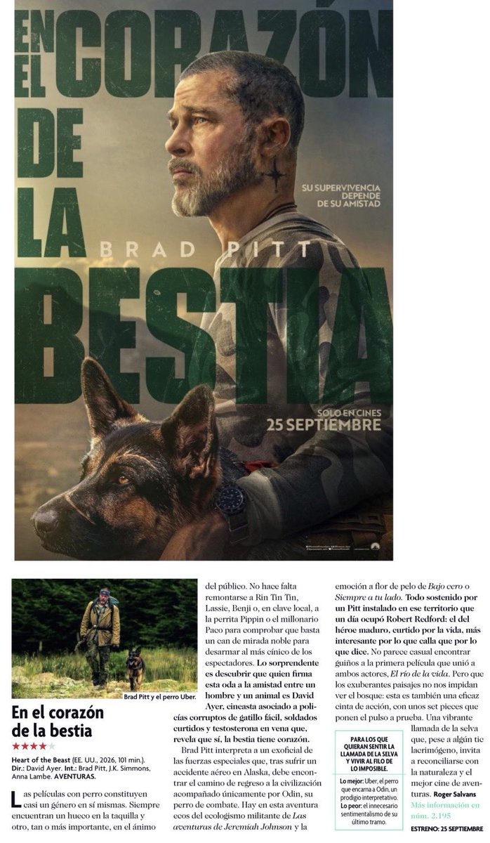 Grapalogia's tweet photo. Salgo feliz del cine tras ver 𝐄𝐧 𝐞𝐥 𝐜𝐨𝐫𝐚𝐳𝐨́𝐧 𝐝𝐞 ����𝐚 𝐛𝐞𝐬𝐭𝐢𝐚 de 𝐃𝐚𝐯𝐢𝐝 𝐀𝐲𝐞𝐫. Para los boomers, recuerdos del Colmillo Blanco de R. Kleiser, con la diferencia de que el humano es un hombre atormentado, solitario y en busca de su sentido. #cine #estrenos https://t.co/7FGcVvY4IB