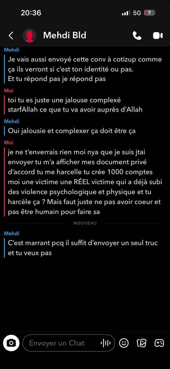 Knz_ab's tweet photo. Mais y’en a, faut vous interner ???? Elle me harcèle au plus haut point, c’est limite pire que mon ex là. Elle veut balancer mon identité. Si mon identité est dévoilée, je suis en danger de mort ! https://t.co/de3VdCZtUZ