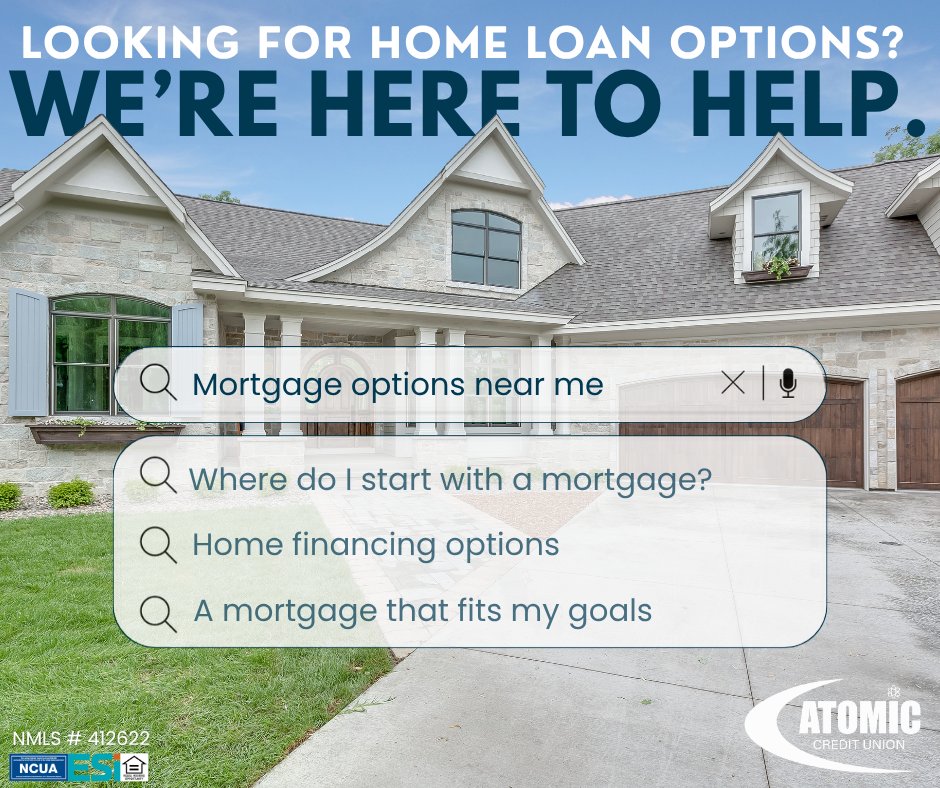 Atomic_CU's tweet photo. 🔎 Searching for home loan options? Atomic Credit Union is here to help with fixed-rate and adjustable-rate loans, 10- to 30-year terms, first-time homebuyer programs, and low down payment options. 🏡✨

Get started today: https://t.co/oWIMUxnB9G

#ACU4U https://t.co/XDfLEzgpLj
