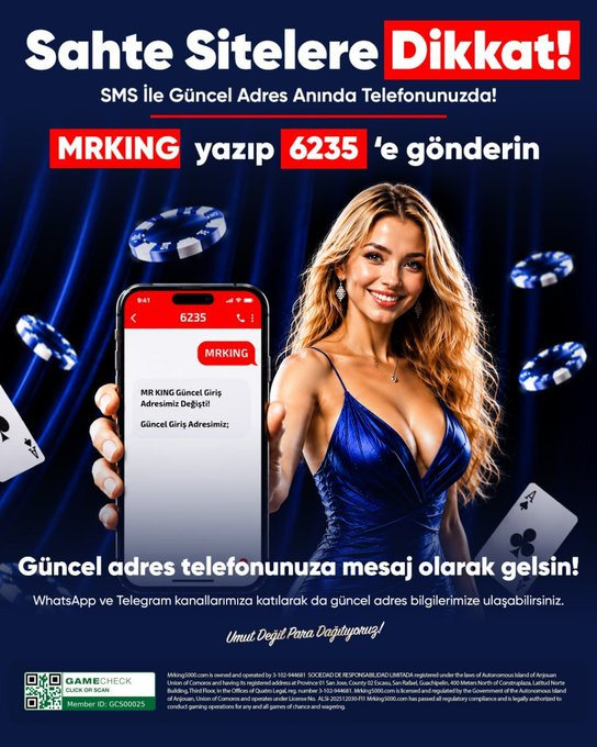 catikkaslilar's tweet photo. ⚠️SAHTE SİTELERE KARŞI DİKKATLİ OLUN⚠️

📲 #MRKING’in güncel adres bilgisini doğrudan telefonunuzdan kontrol edebilirsiniz.
MRKING yazıp 6235’e SMS göndererek güncel adres bilgisini öğrenebilirsiniz.

💡Güncel giriş yorumlarda
#TuzluKahve #TürkFutboluTemizlensin https://t.co/E1429NaeFs