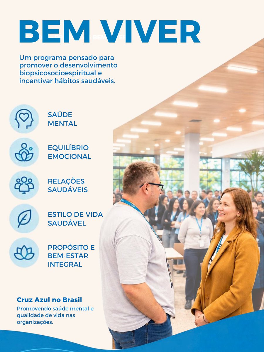 CruzAzul_BR's tweet photo. Sua empresa também pode cuidar de quem faz a diferença nela. 

Investir na saúde mental, prevenção e qualidade de vida dos seus colaboradores não é apenas um diferencial, é uma necessidade estratégica. Uma equipe saudável é mais engajada, produtiva e feliz.

A Cruz Azul no Brasil é sua parceira nessa jornada. Oferecemos soluções completas para promover o bem-estar integral no ambiente de trabalho:

✅ Saúde Mental: Apoio psicológico e conscientização.
✅ Prevenção: Ações proativas para evitar doenças.
✅ Qualidade de Vida: Promoção de hábitos saudáveis.

Vamos juntos fortalecer suas equipes através da informação, do diálogo e do cuidado. 

Entre em contato e saiba como podemos levar essas soluções para a sua empresa!

#CruzAzulnoBrasil #SaúdeMental #BemEstarnoTrabalho #QualidadeDeVida #Prevenção #RH #GestãoDePessoas #EmpresasSaudáveis #ProgramaBemViver #ParceriasCorporativas