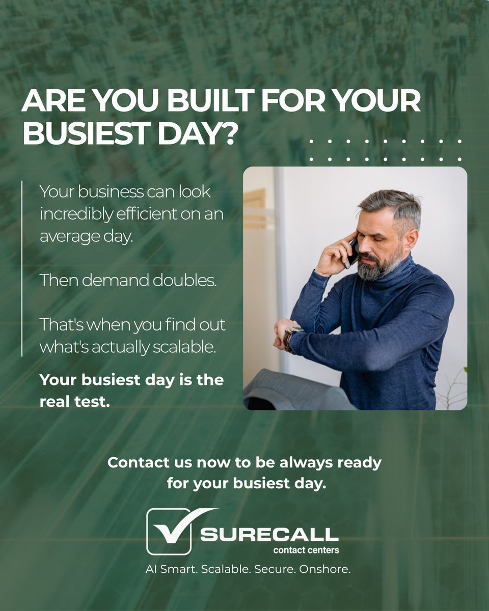 SureCallCC's tweet photo. Your operation doesn't get tested when things are quiet. Peak demand doesn't create weaknesses. It reveals them.

Are you built for your busiest day?

#CustomerFirst https://t.co/sFseufbCkz