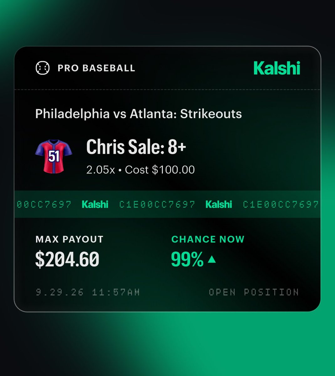 CBLocksss's tweet photo. 🔥BANGGGG🔥

Chris Sale throws 9 K’s today to cash our 6th POTD in 8 days. WE ARE JUST GETTING STARTED!💰 https://t.co/OgCtUusCHc