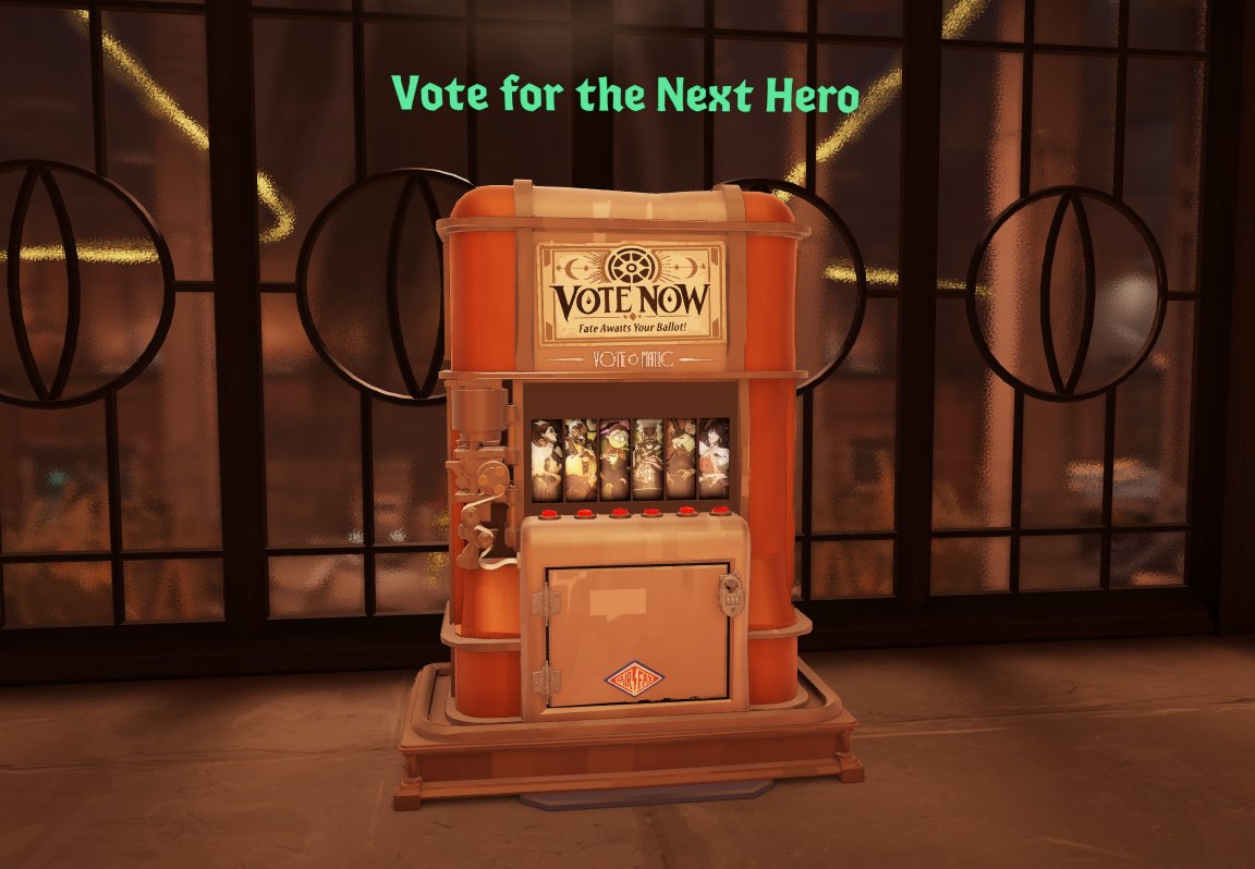 gabefollower's tweet photo. Voting for six future Deadlock heroes just started. Use the voting machine in the pre-game lobby to cast your ballot. You get one vote per Standard or Street Brawl match. The winning team’s votes count double, and your first win of the day doubles them again. #deadlock https://t.co/5an0tJD3Bg