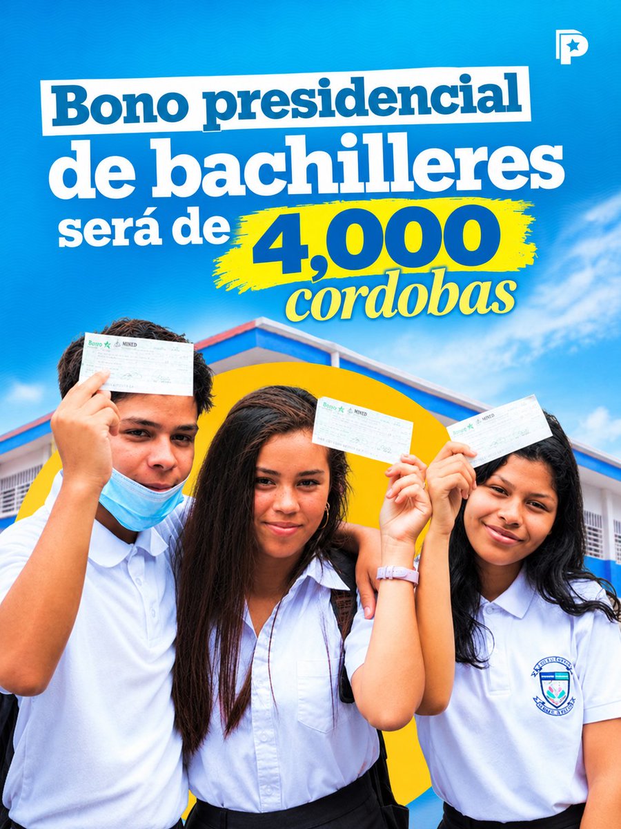 PrensaPopulr's tweet photo. 🎓🇳🇮 Bono Presidencial para bachilleres aumentará a 4,000 córdobas 💰📚

Más información 👇
https://t.co/8zw1FnlvZp https://t.co/yDBhmc9cvP