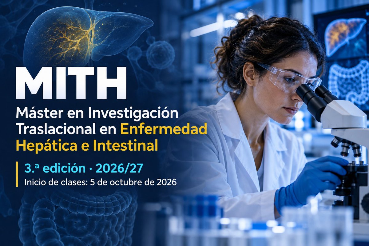 amhmx's tweet photo. La tercera edición del Máster en Investigación Traslacional en Enfermedad Hepática e Intestinal comenzará el 5 de octubre de 2026. Conoce esta propuesta académica en https://t.co/yjJICHaQqT

100 % en línea, impartida en español y con acompañamiento de tutores personales.

#AMH https://t.co/PTnRynp70Q