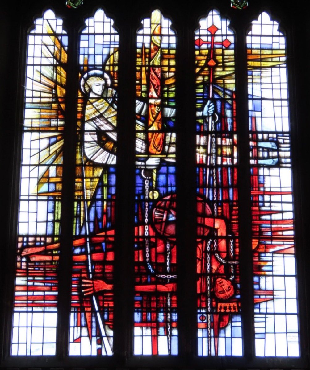 PosyHill1's tweet photo. Happy #Michaelmas 
John Hayward’s spectacular #stainedglass in St Michael’s church, Mitcheldean, Gloucestershire. https://t.co/8zNO2lUEHk