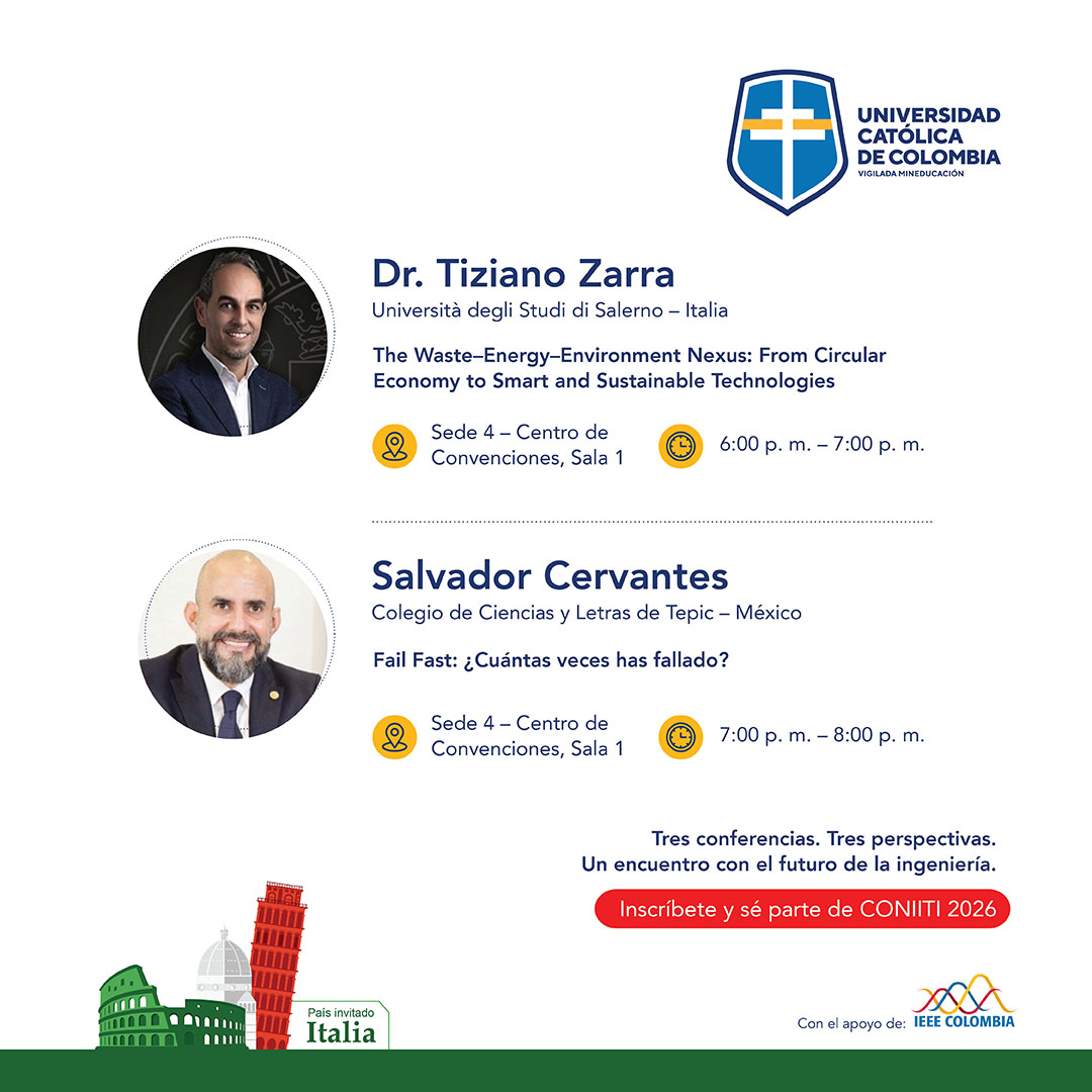 UCatolicaCo's tweet photo. 🌎 Tres conferencias. Tres perspectivas.

Este 1 de octubre, CONIITI 2026 reúne expertos de Brasil, Italia y México para conversar sobre innovación, sostenibilidad, tecnología, gestión y nuevas formas de transformar diferentes sectores.

#CONIITI2026 #Ingeniería #Innovación https://t.co/29YP8EHSqh