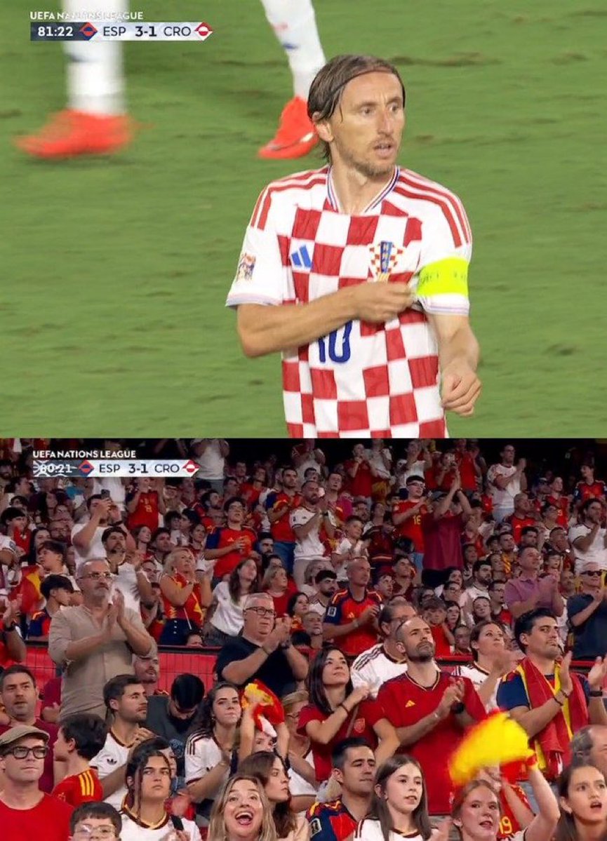 ActuFoot_'s tweet photo. Tout le public espagnol 🇪🇸 ACCLAME Luka MODRIC 🇭🇷 à son entrée. 🤩👏🍷 https://t.co/2STqMIGQTY