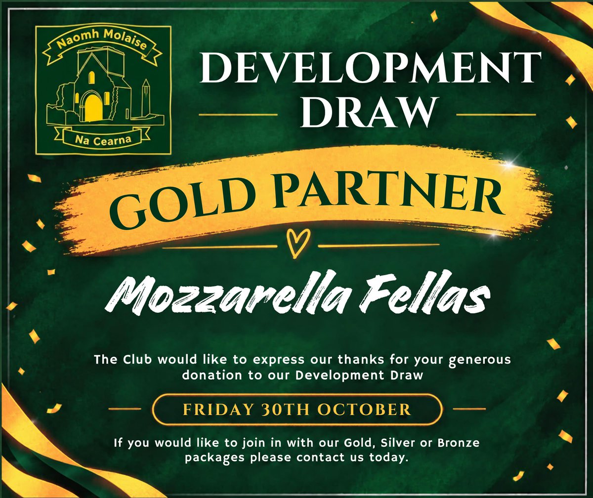 naomhmolaise's tweet photo. Thanks to @mozzfellaspizza for coming onboard as a gold sponsor for our development draw. https://t.co/PX0UyCgGe1