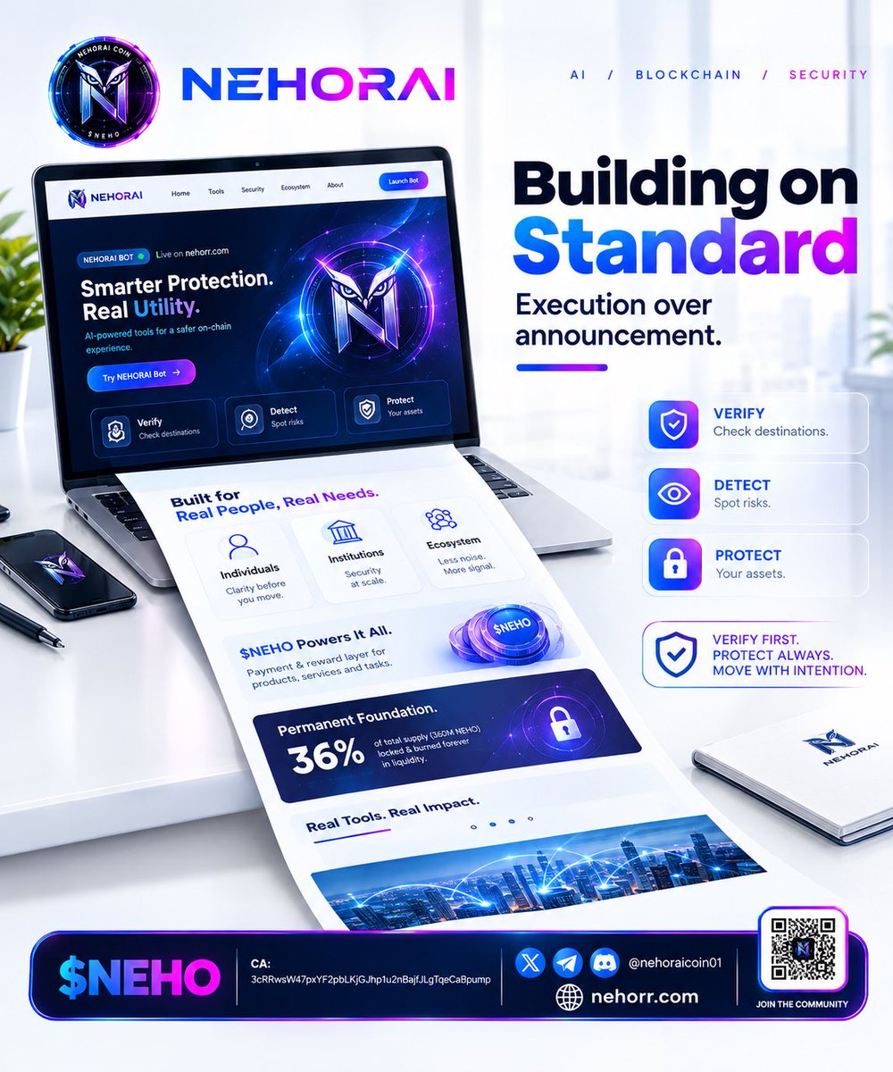 Nehoraicoin01's tweet photo. Building on Standard: Bot live on https://t.co/kiFqyhLylE is not standalone, it's the first layer of our verification &amp; protection infra for assets and identity. 

$NEHO  CA: 3cRRwsW47pxYF2pbLKjGJhp1u2nBajfJLgTqeCaBpump https://t.co/jD6BlvyvaT