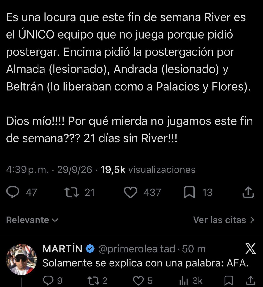 PibeFc's tweet photo. River: ¿AFA podemos jugar otro día?

AFA: Bueno dale

River: DEJA DE CAGARNOS Y ROBARNOS ¿COMO VAS A ACEPTAR MI PETICIÓN?

DEJA DE COBRARME PENALES TODOS LOS PARTIDOS AFA BOSTERA https://t.co/agx8s2WY6S
