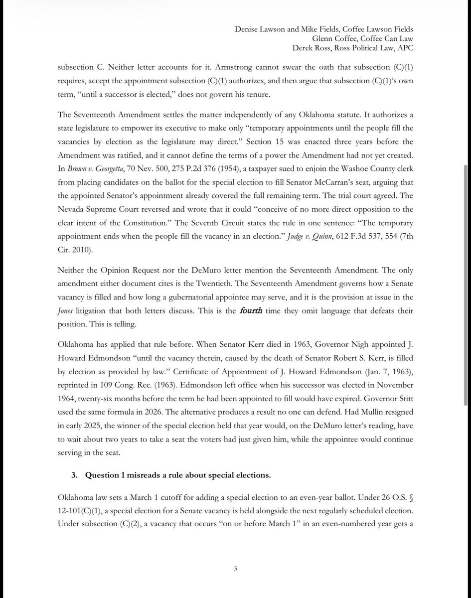 reesejgorman's tweet photo. News: Attorney’s representing Rep. Kevin Hern sent a letter to Oklahoma Gov Kevin Stitt, AG Gentner Drummond and the Secretary of State about the appointment of Oklahoma Sen Alan Armstrong. https://t.co/cq85gqhO5K