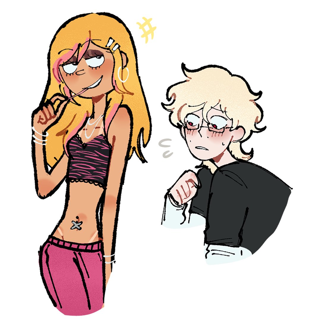 Aestheticdork3's tweet photo. Alternative Universe where Albin is the one being coerced into changing and Karine is the mean girl 🙂‍↕️ 🐇 

#lesnombrils #albinxkarine #thebellybuttons https://t.co/l9OMLYr2Wc