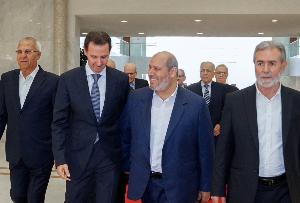 resistance_ZA's tweet photo. The current leader of Hamas , Dr Khalil Al Hayya , and the leader of Palestinian Islamic Jihad, Ziad Al Nakhaleh were welcomed in Damascus before the "Revolution". 

Ziad Al Nakhaleh lived in Syria until December 2024. According to @xumas_iq , Al Nakhaleh is an "Assadist " https://t.co/ICysclJQ11