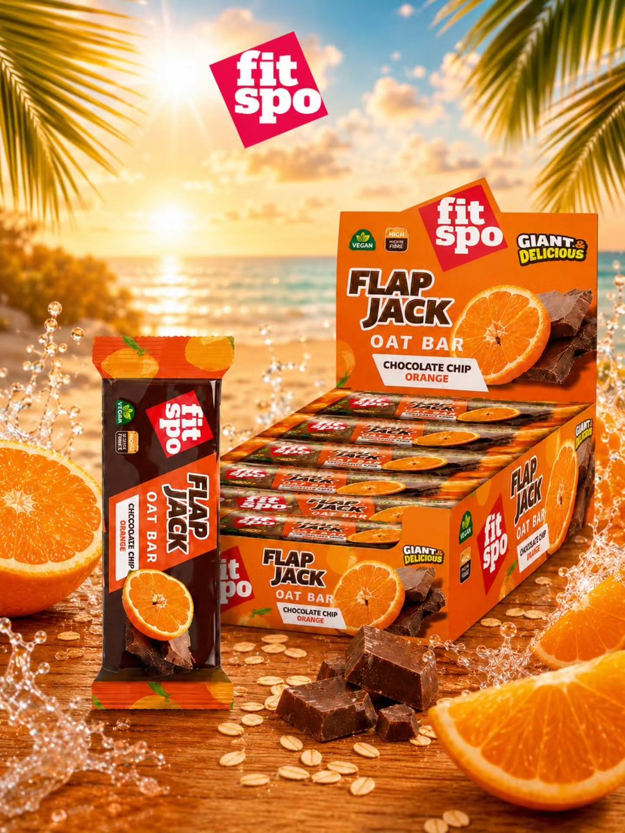 FidelaStinaw2's tweet photo. A summer refresh with chocolate and orange flavor! FitSpo Flap Jack Oat Bar combines oats, orange, chocolate chips, vegan ingredients, and plenty of fiber. Perfect for travel, work, after training, or a quick summer snack. https://t.co/fn9QAyULDg