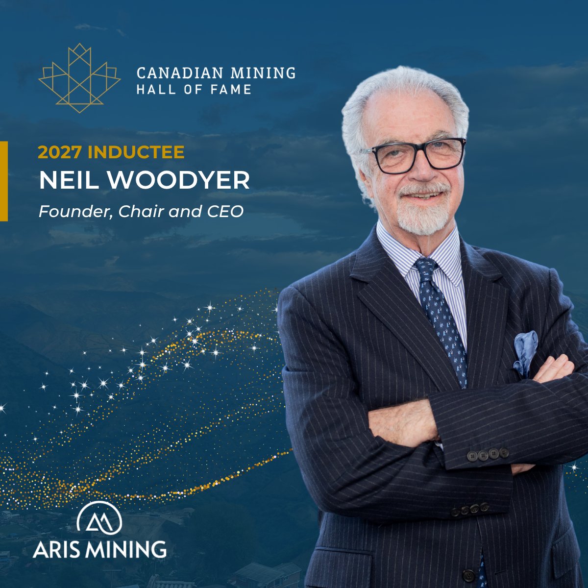 ArisMining's tweet photo. Congratulations to our Founder, Chair and CEO, Neil Woodyer, on his selection for induction into the Canadian Mining Hall of Fame.

Neil’s career in metals and mining spans more than five decades, with a track record of building companies, raising capital and bringing together experienced teams and high-quality assets to build gold mining companies of meaningful scale.

From Endeavour Financial and Endeavour Mining to Leagold Mining and now Aris Mining, Neil’s impact on the industry has been both significant and enduring.

We are proud to celebrate this well-deserved recognition.

Learn more: https://t.co/kc3GmnDacp

TSX: $ARIS.TO | NYSE: $ARIS 
#ArisMining #GoldMining