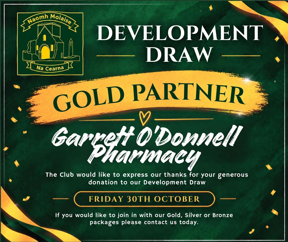 naomhmolaise's tweet photo. Thanks to O Donnell Pharmacy for coming onboard as a gold sponsor for our development draw. https://t.co/6I9pKhVDcE