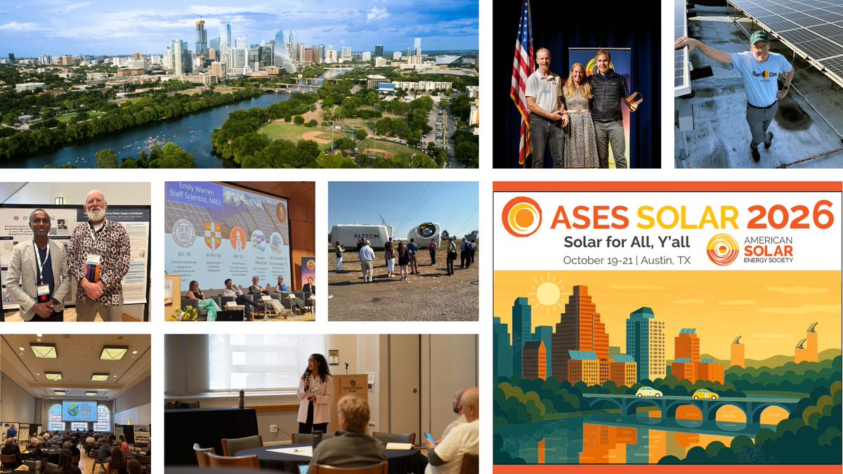 ASES_Solar's tweet photo. First look at the program! ☀️ Three days, keynote @billmckibben, and plenaries on data centers' impact on energy demand and Texas's grid integration at scale.

See the schedule: https://t.co/taDsOQtyOl
Register: https://t.co/AzzSkixVOG https://t.co/z9OKANcYXH