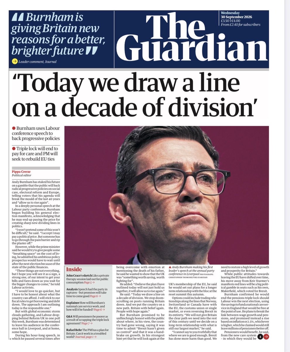 PippaCrerar's tweet photo. Wednesday’s @guardian front page: ‘Today we draw a line on a decade of division’ 

https://t.co/icuMOsYNO8 https://t.co/UZ6OtlRZia
