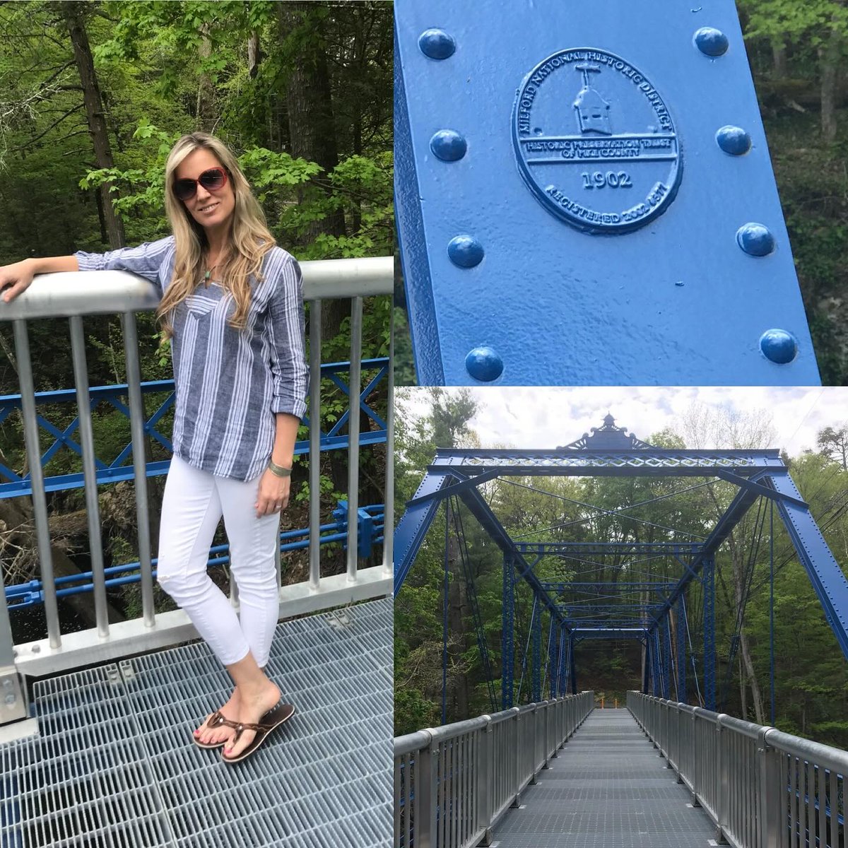 MarshallCaqm's tweet photo. Four minutes from the schoolhouse, Milford’s historic Mott St. Bridge spans Sawkill Creek. Recently restored and painted bright blue, it welcomes pedestrians and connects the borough to the Glenn hiking area. https://t.co/pwQEN0ZzhO