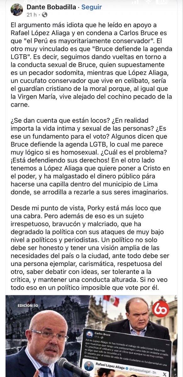 PulmonDeSusan7's tweet photo. Y fue un PAPELÓN tan absolutamente lapidario, que ahora Fuji-Ayayeros como @DanteBobadilla y @JulioCaballeroM se han volcado a defender la candidatura de @Carlos_Bruce, ministro del gobierno más anti-fujimorista de la historia, para joder a @rlopezaliaga1.
#IRestMyCase https://t.co/pGjqfg3B4K