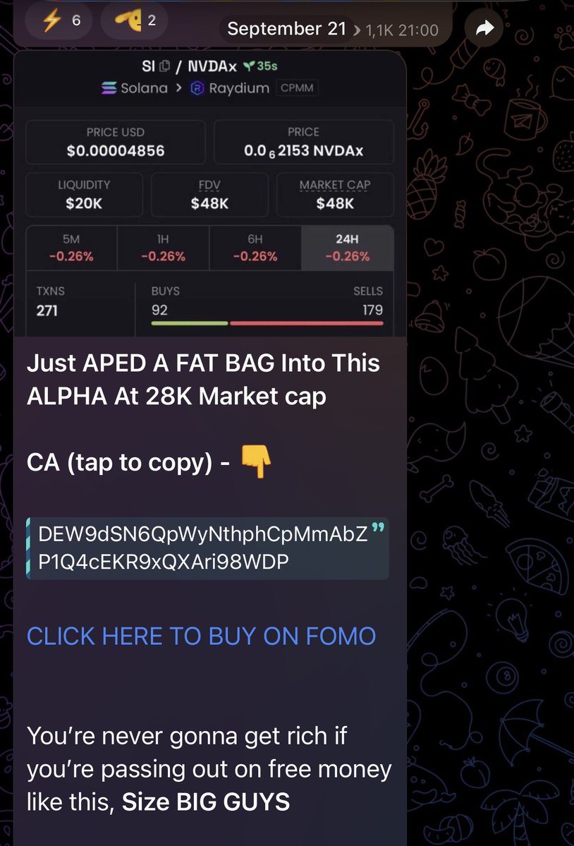 mattsSol1's tweet photo. I called solana:DEW9dSN6QpWyNthphCpMmAbZP1Q4cEKR9xQXAri98WDP at $34K few days ago

30K mcap ——— $56M   

Someone turned $500 into $1.2M in just 8 Days

JOIN MY TG NOW >>https://t.co/P7EBD3Q52n

And you missed out cause you are not following me

Stay poor https://t.co/68GQaLsDXo