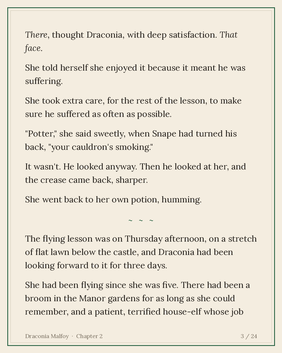 nomoontwo_'s tweet photo. Draconia Malfoy, Chapter 2: The Remembrall 🧵 (1/6)
She's been flying since she was five. Nobody at Hogwarts has seen it yet.
#HarryPotter #fanfic #Malfoid #FemDraco https://t.co/93mwyl0uVg