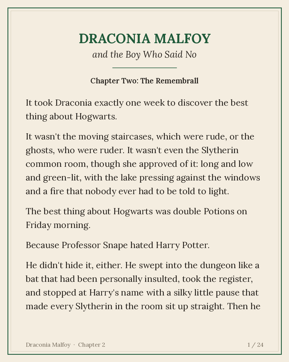 nomoontwo_'s tweet photo. Draconia Malfoy, Chapter 2: The Remembrall 🧵 (1/6)
She's been flying since she was five. Nobody at Hogwarts has seen it yet.
#HarryPotter #fanfic #Malfoid #FemDraco https://t.co/93mwyl0uVg